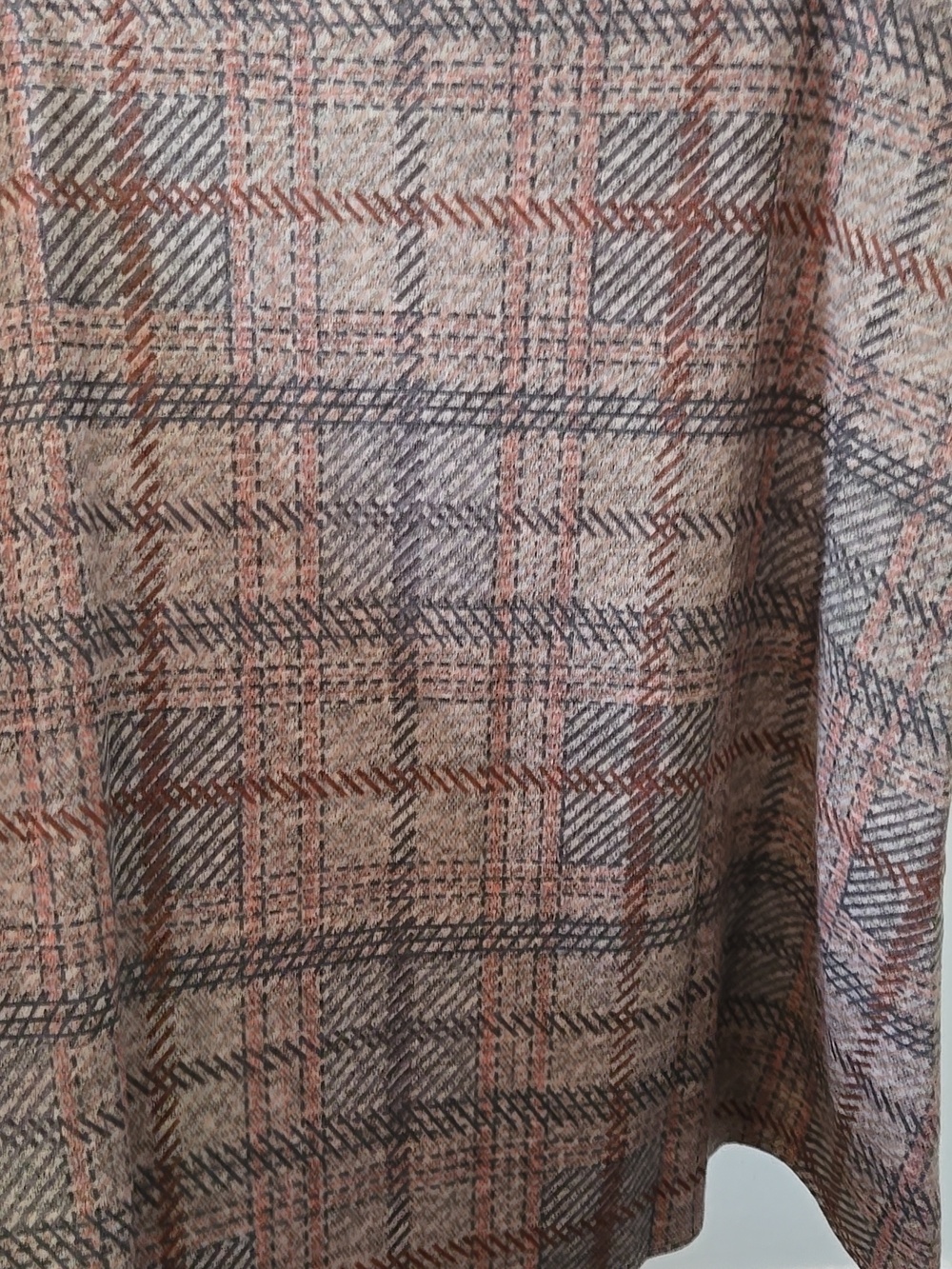NYCC Plaid Knit Skirt in Taupe, Rust, and Gray, Attached Tie Belt. - Picture 4 of 5